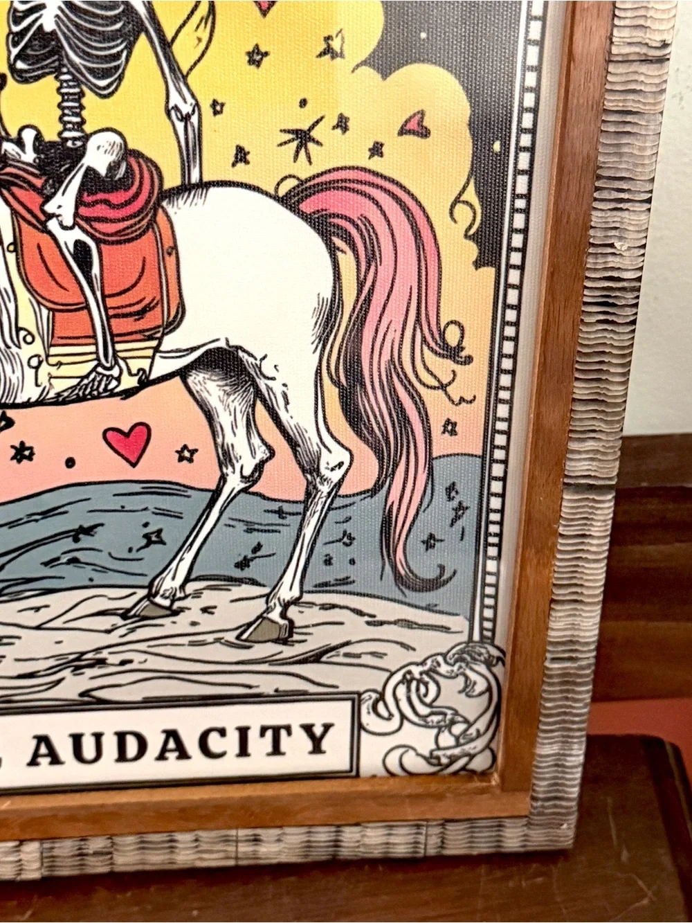 The Audacity Tarot Card Skeleton Unicorn Canvas Art Print Wood Framed Wall Art